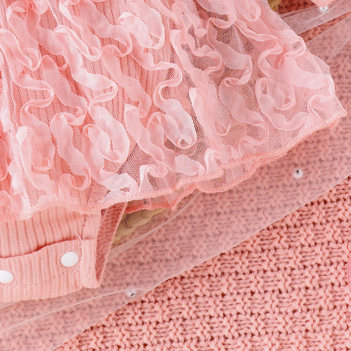 2PCS Autumn 0-1 Year Old Girl Baby Sweet And Cute Round Collar, Pit Strip, Flower Skirt, Long-Sleeved Suit + Bow Hair Band