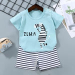 Cotton Tees+Shorts 2-piece Tracksuit Set Kid Cartoon Zebra Dinosaur Print Summer Suit Children Boys Girls Baby 1-6 Years Clothes