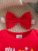 Christmas Baby Girl Outfit Set – Long Sleeve Romper, Suspender Jumpsuit, Bow Socks & Headband (0–12 Months)