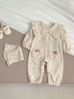 Floral Lace Hooded Romper for Baby Girls – Korean Style Cotton Onesie (1–3 Years)