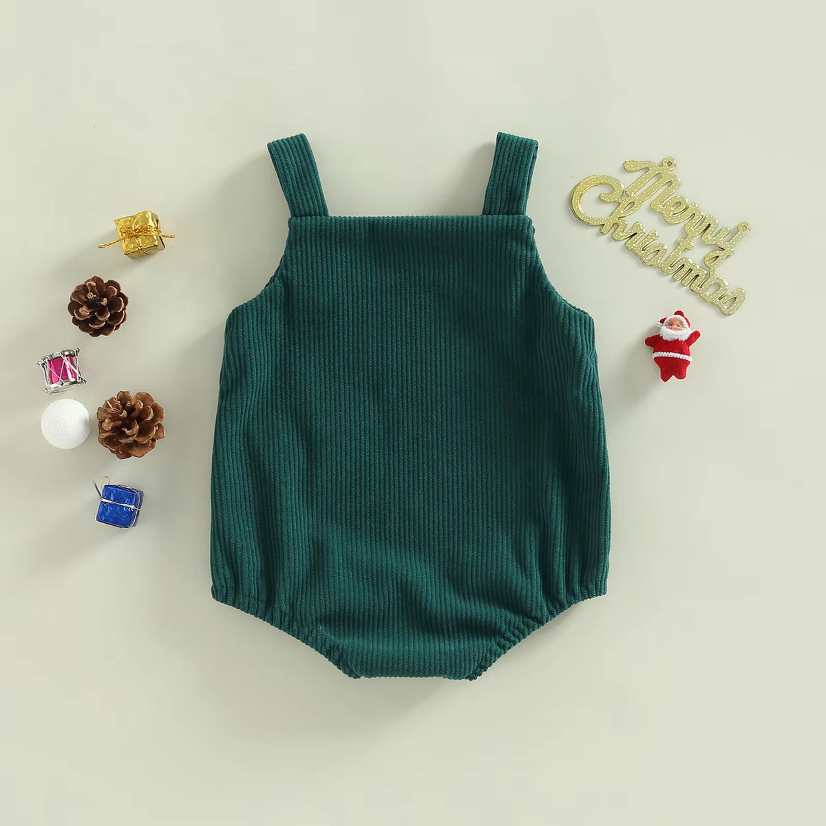 Christmas Baby Romper – Corduroy Deer & Santa Jumpsuit | Unisex Infant Holiday Outfit (0–18M)