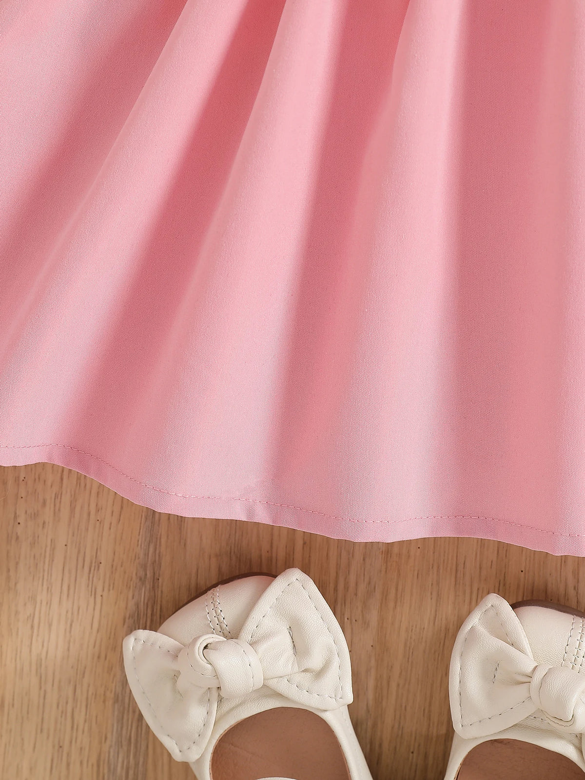 Baby Girl Cute Summer Round Neck Cartoon Bow Pattern Short Sleeved Pleated Fake Two-Piece Set Spliced Dress And Headband