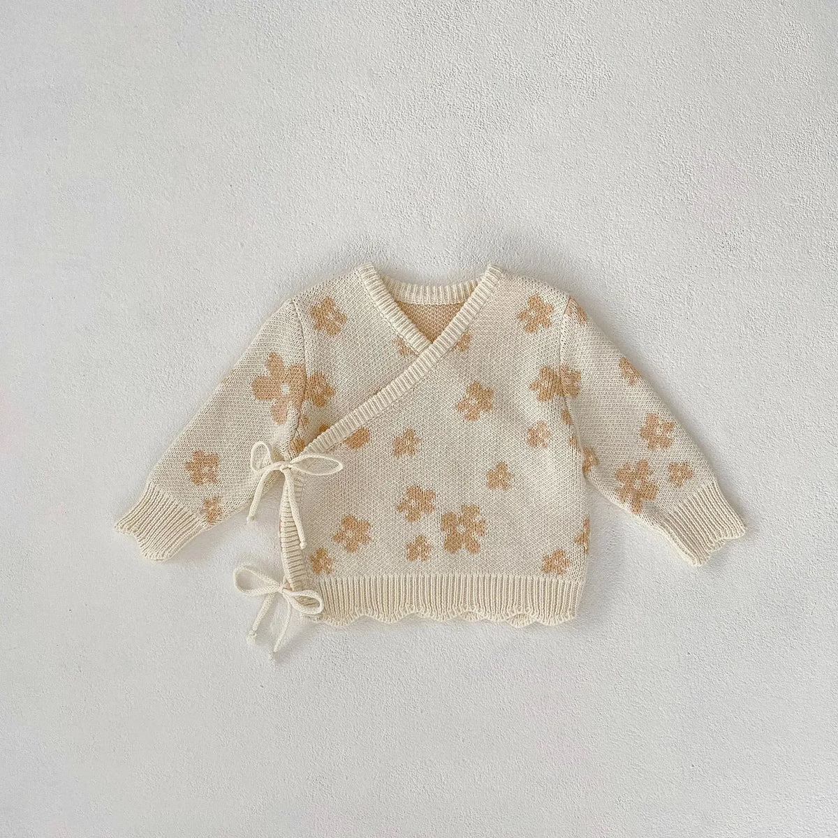 Floral Jacquard Knit Baby Set – 4PCS Autumn & Winter Outfit with Coat, Pants, Hat & Socks (1–3 Years)