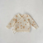 Floral Jacquard Knit Baby Set – 4PCS Autumn & Winter Outfit with Coat, Pants, Hat & Socks (1–3 Years)