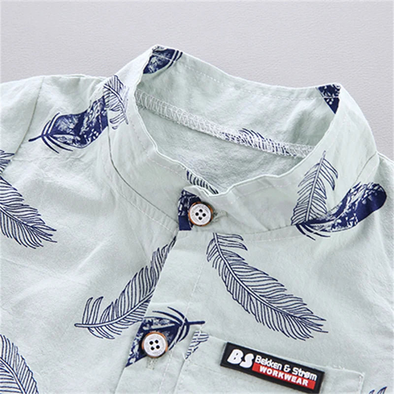 0-3 Year Old Baby Summer Feather Print Shirt Short Sleeve Suit
