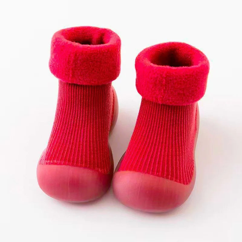 Baby Autumn Winter Fleece Thickened Soft Soled Non Slip Casual Shoes Boys Girls Pure Cotton Socks Shoes Kids Simple Casual Shoes