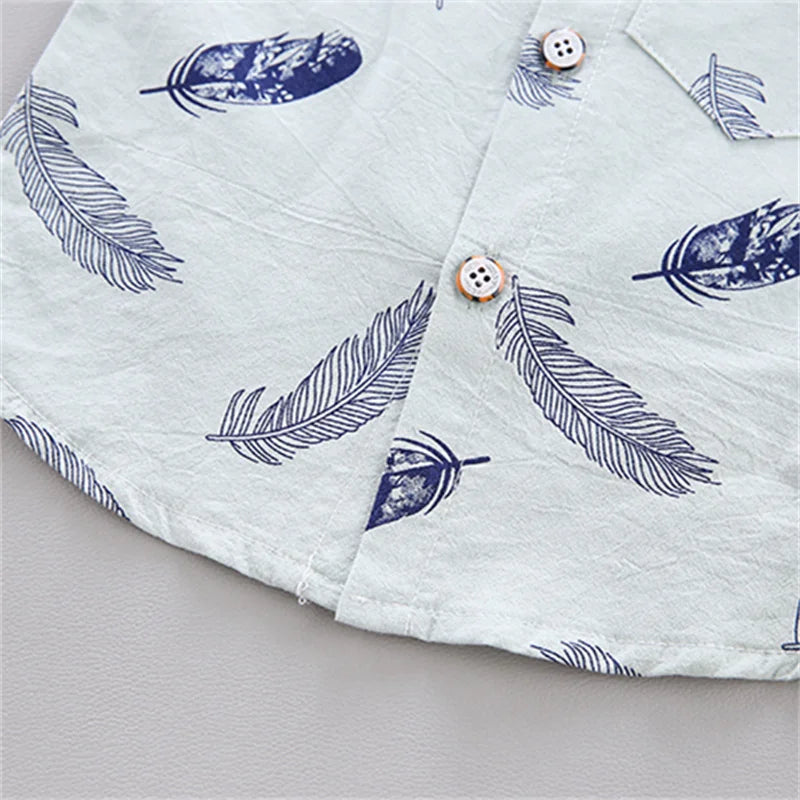0-3 Year Old Baby Summer Feather Print Shirt Short Sleeve Suit