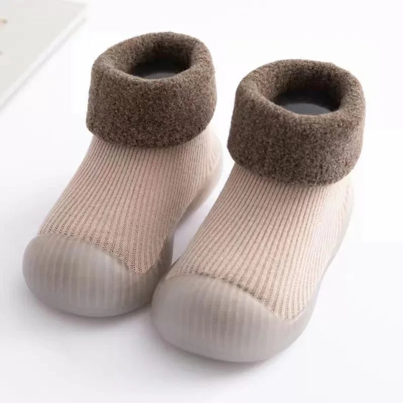 Baby Autumn Winter Fleece Thickened Soft Soled Non Slip Casual Shoes Boys Girls Pure Cotton Socks Shoes Kids Simple Casual Shoes