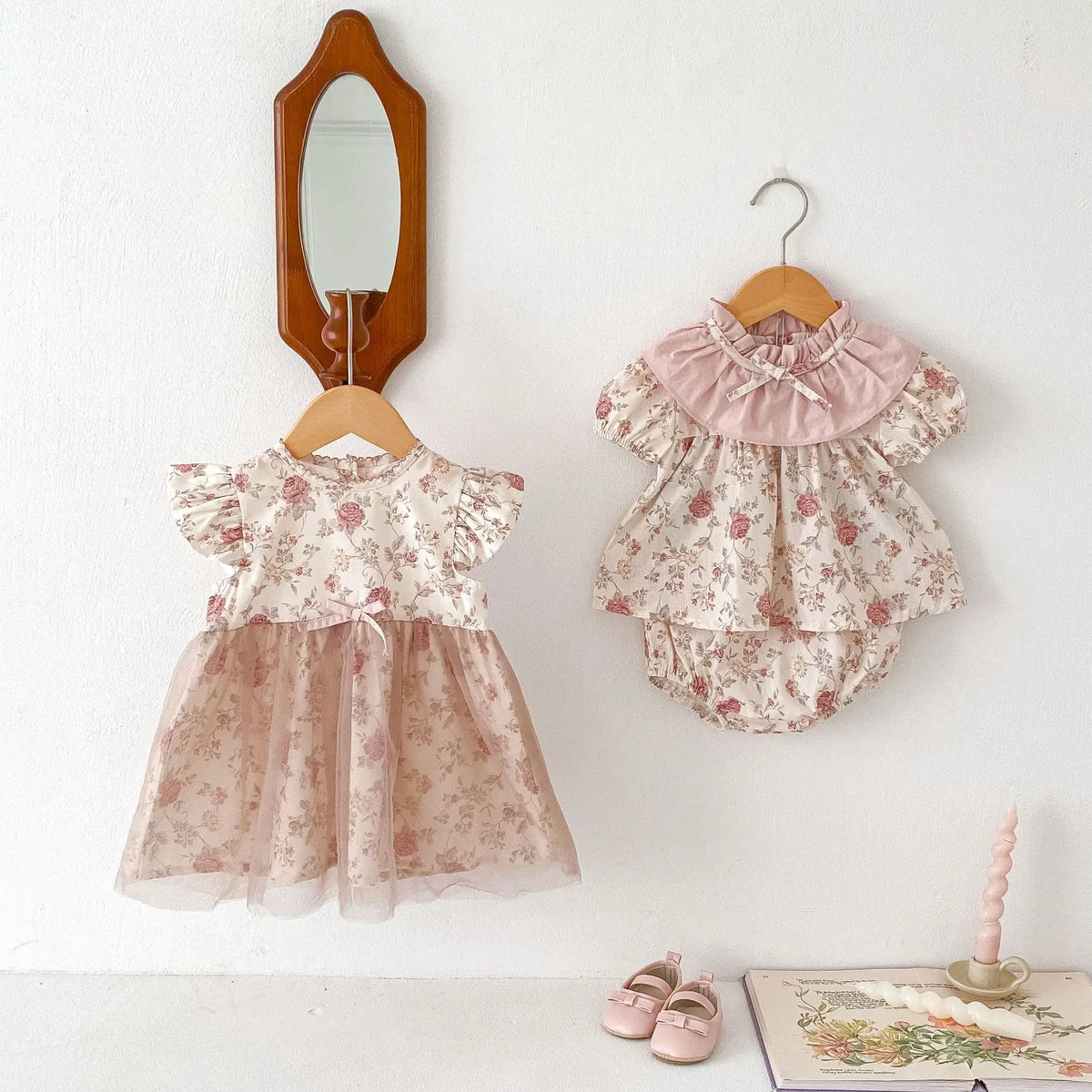Floral Muslin Baby Girl Summer Set – 2PCS T-Shirt & Shorts Outfit with Bow Detail (0–12 Months)
