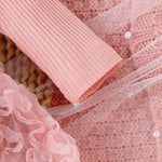 2PCS Autumn 0-1 Year Old Girl Baby Sweet And Cute Round Collar, Pit Strip, Flower Skirt, Long-Sleeved Suit + Bow Hair Band