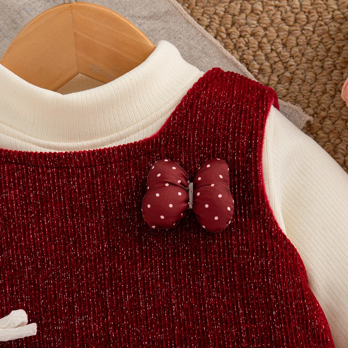 Solid Colour Baby Girl Dress – Long Sleeve Bow Winter Dress for Girls (0–24 Months)