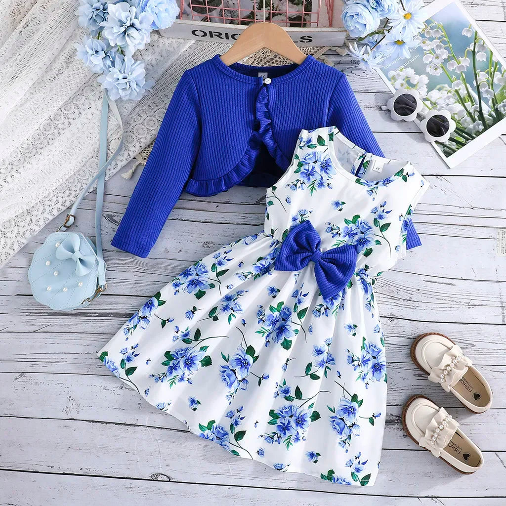 Kid Girl 2-8Years old Long Sleeve Coat Floral Princess Dresses Outfit Toddler Infant Clothing Set Fashion Kids Wear