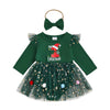 Christmas Baby Girl Bodysuit Dress Set – Letter Print & Star Mesh with Headband (0–12 Months)