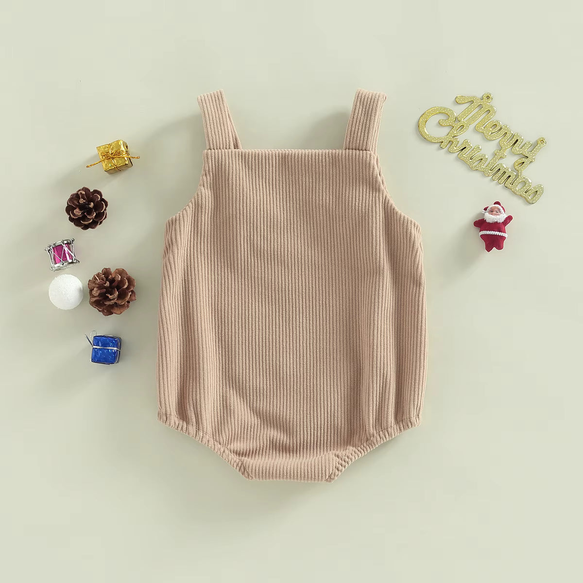 Christmas Baby Romper – Corduroy Deer & Santa Jumpsuit | Unisex Infant Holiday Outfit (0–18M)