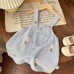 Spring and Autumn Girls Dress Set New Korean Edition Flower Embroidered Denim SkirtDoll Collar blouse Two Piece Set