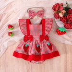 2PCSSummer Cross-Border New Style For Girls And Babies 0-1 Years Old Sweet And Cute Red And White Plaid Dress Pants