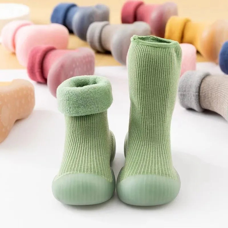 Baby Autumn Winter Fleece Thickened Soft Soled Non Slip Casual Shoes Boys Girls Pure Cotton Socks Shoes Kids Simple Casual Shoes
