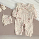 Floral Lace Hooded Romper for Baby Girls – Korean Style Cotton Onesie (1–3 Years)