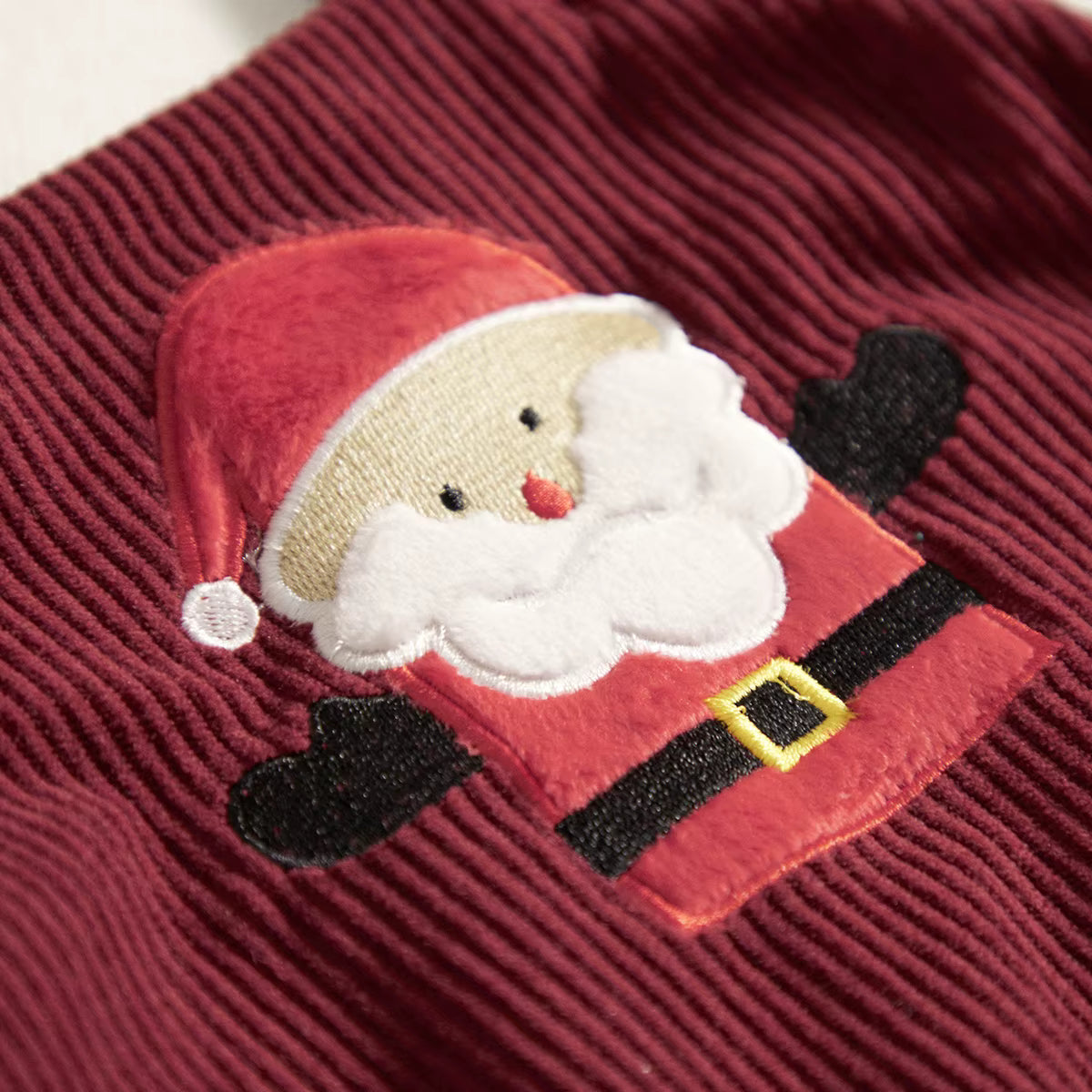 Christmas Baby Romper – Corduroy Deer & Santa Jumpsuit | Unisex Infant Holiday Outfit (0–18M)