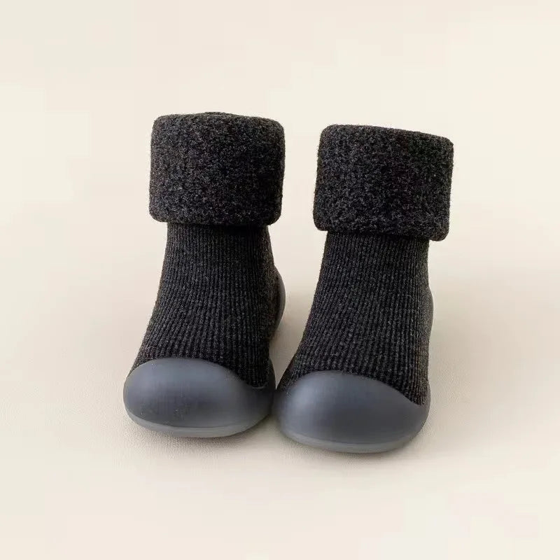 Baby Autumn Winter Fleece Thickened Soft Soled Non Slip Casual Shoes Boys Girls Pure Cotton Socks Shoes Kids Simple Casual Shoes