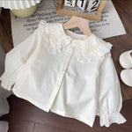 Spring and Autumn Girls Dress Set New Korean Edition Flower Embroidered Denim SkirtDoll Collar blouse Two Piece Set
