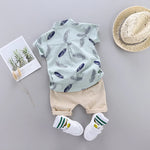 0-3 Year Old Baby Summer Feather Print Shirt Short Sleeve Suit