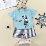 Cotton Tees+Shorts 2-piece Tracksuit Set Kid Cartoon Zebra Dinosaur Print Summer Suit Children Boys Girls Baby 1-6 Years Clothes