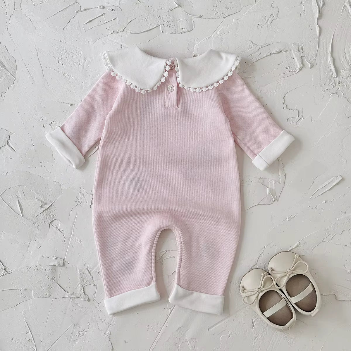 Autumn Baby Girl Romper – Cherry Embroidery Long Sleeve Jumpsuit (0–24 Months)