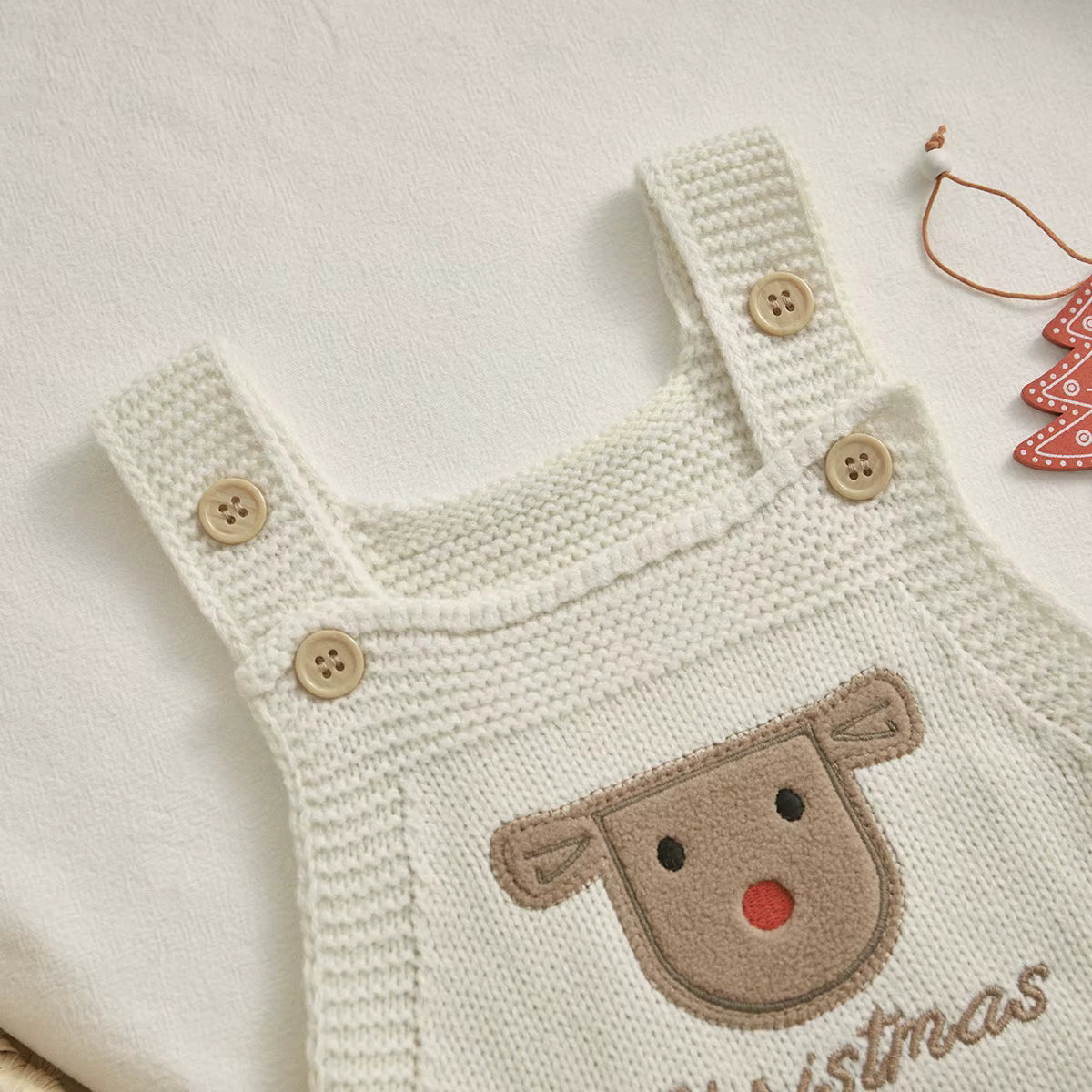 Christmas Baby Romper – Sleeveless Knit Overall with Santa & Tree Embroidery | Unisex Newborn to 18M