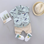 0-3 Year Old Baby Summer Feather Print Shirt Short Sleeve Suit