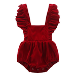 Christmas Velvet Baby Girl Romper – Sleeveless Ruffles Lace Jumpsuit (0–24 Months)