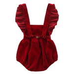 Christmas Velvet Baby Girl Romper – Sleeveless Ruffles Lace Jumpsuit (0–24 Months)