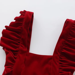 Christmas Velvet Baby Girl Romper – Sleeveless Ruffles Lace Jumpsuit (0–24 Months)