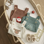 Christmas Baby Romper – Sleeveless Knit Overall with Santa & Tree Embroidery | Unisex Newborn to 18M
