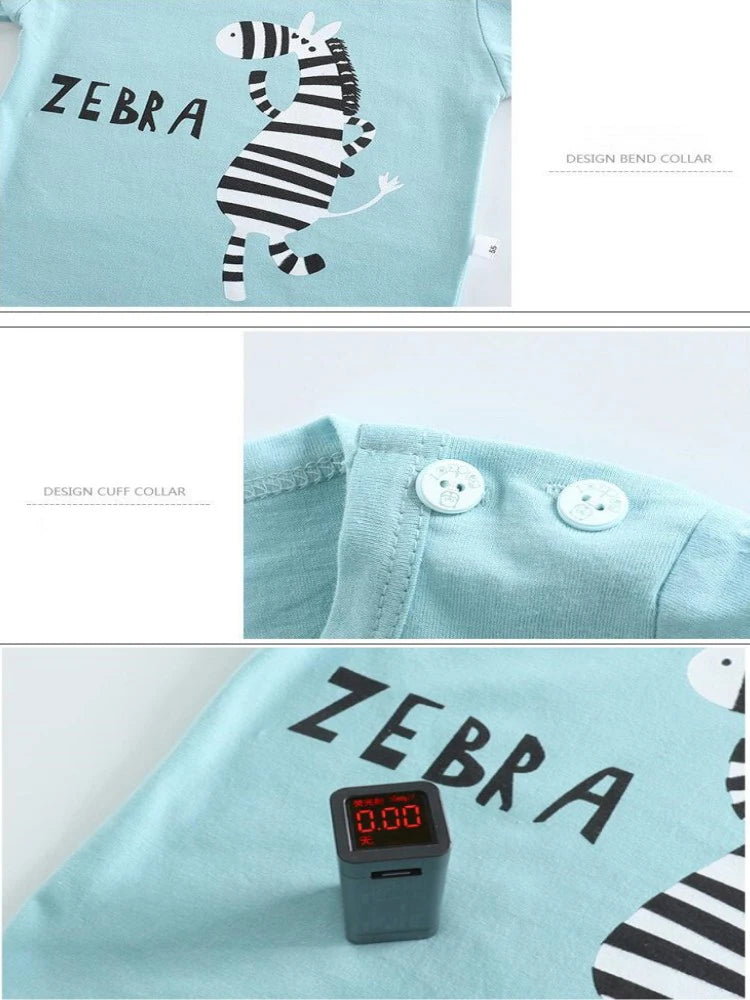 Cotton Tees+Shorts 2-piece Tracksuit Set Kid Cartoon Zebra Dinosaur Print Summer Suit Children Boys Girls Baby 1-6 Years Clothes