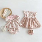 Floral Muslin Baby Girl Summer Set – 2PCS T-Shirt & Shorts Outfit with Bow Detail (0–12 Months)