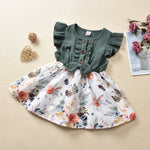 Citgeett Summer 1-5Years Baby Girls Dress Bowknot Flowers Print Ruffles Sleeve Knee Patchwork Length A-Line Dress