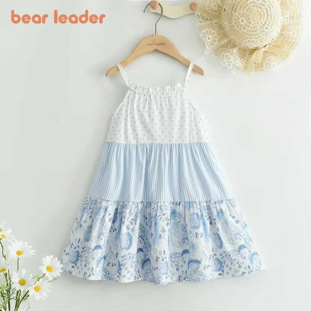 Summer Girls' Clothing Polka Dot Striped Flower Patch Vest Skirt Girls' Fashion Dress 3-7 Years Old Girls Clothes Kids Clothes