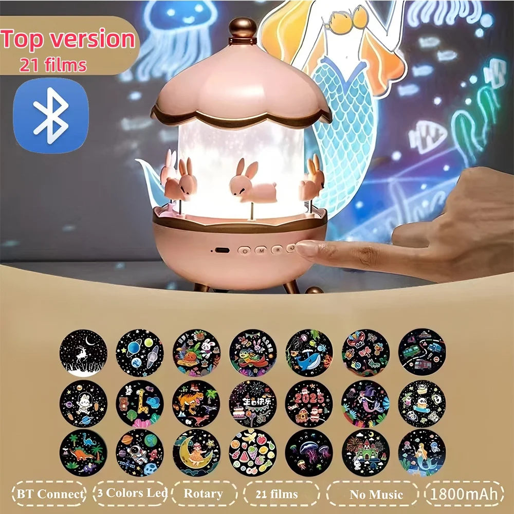 Kids Star Projector Night Light with 12 Films, Bluetooth Music and Rechargeable LED Lamp