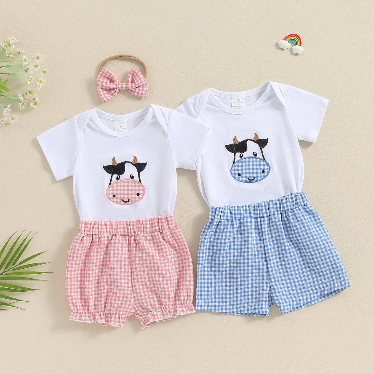 Citgeett Summer Infant Baby Boys Girls Outfits Short Sleeve Romper + Plaid Shorts + Headband Set Casual Clothes