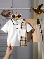 Infant Summer New Style Baby Boy’s Color-Block T-shirt and Shorts Fashion Leisure 2-Piece Set