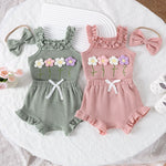 3PCSSummer new style girl baby 0-1 years old sweet and cute wool flower suspender coat + shorts
