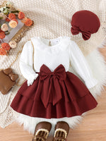 3PCS Autumn 0-3 Speed Girls And Babies Have Comfortable Foreign Style And Sweet Solid Color Lace Collar Top + Skirt + Hat Set