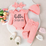 4PCS Summer 0-1 Year Old Cute Fashion Trend Comfortable Soft Baby Heeeoim New Here Cratered Striped Printed Long Sleeve Set