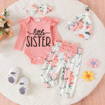 4PCS Summer 0-1 Year Old Cute Fashion Trend Comfortable Soft Baby Heeeoim New Here Cratered Striped Printed Long Sleeve Set
