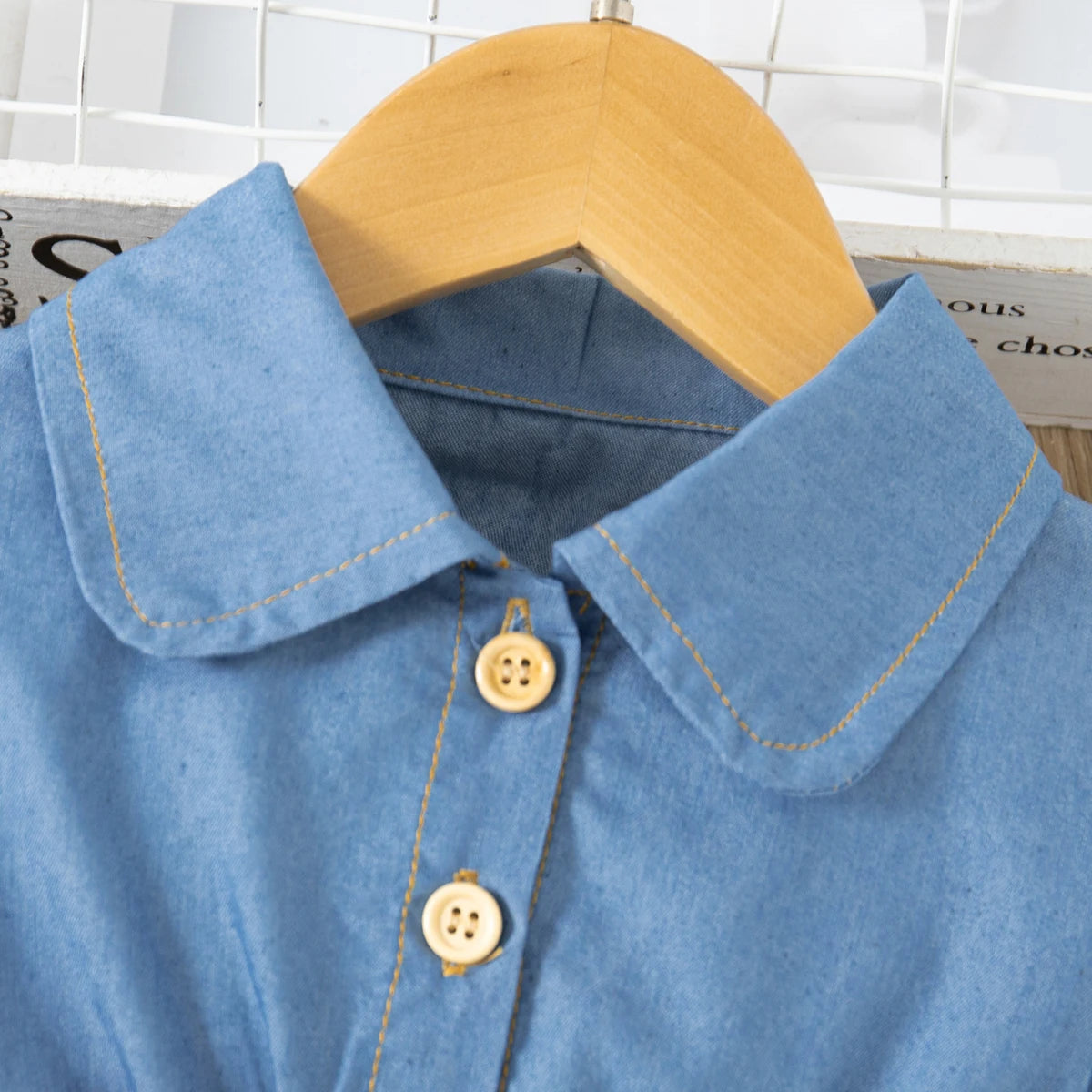 Spring Long Sleeved Dress Girl Denim Blue Dress Fake Two Pieces Tutu Dress For Kids Send Bow Belt