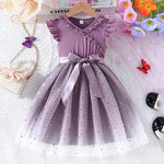 New Children's Dress for 3-8 Yrs Summer Dress Lotus Leaf Edge Design Bow Lace Up Star Sequin SweetTulle Kids Dresses for Girls