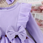 Autumn New Style, Sweet And Cute, Bow Bow, Pit Strip, Flower Print, Round Collar Dress + Same Headband