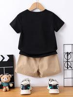 Summer Boy Cartoon Bear Children's 2-piece Set Round Neck T-shirt+Shorts Cool and Breathable