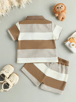 Children’s Summer New Arrival Boys’ Regular Striped Teddy Bear Short T-Shirt and Shorts Casual Sport Two-Piece Set